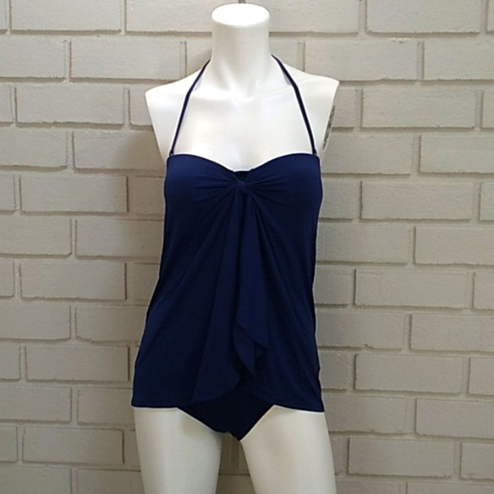 Ralph Lauren Blue Tie Open Front Skirt Detail One-Piece Swim Suit. Size 6